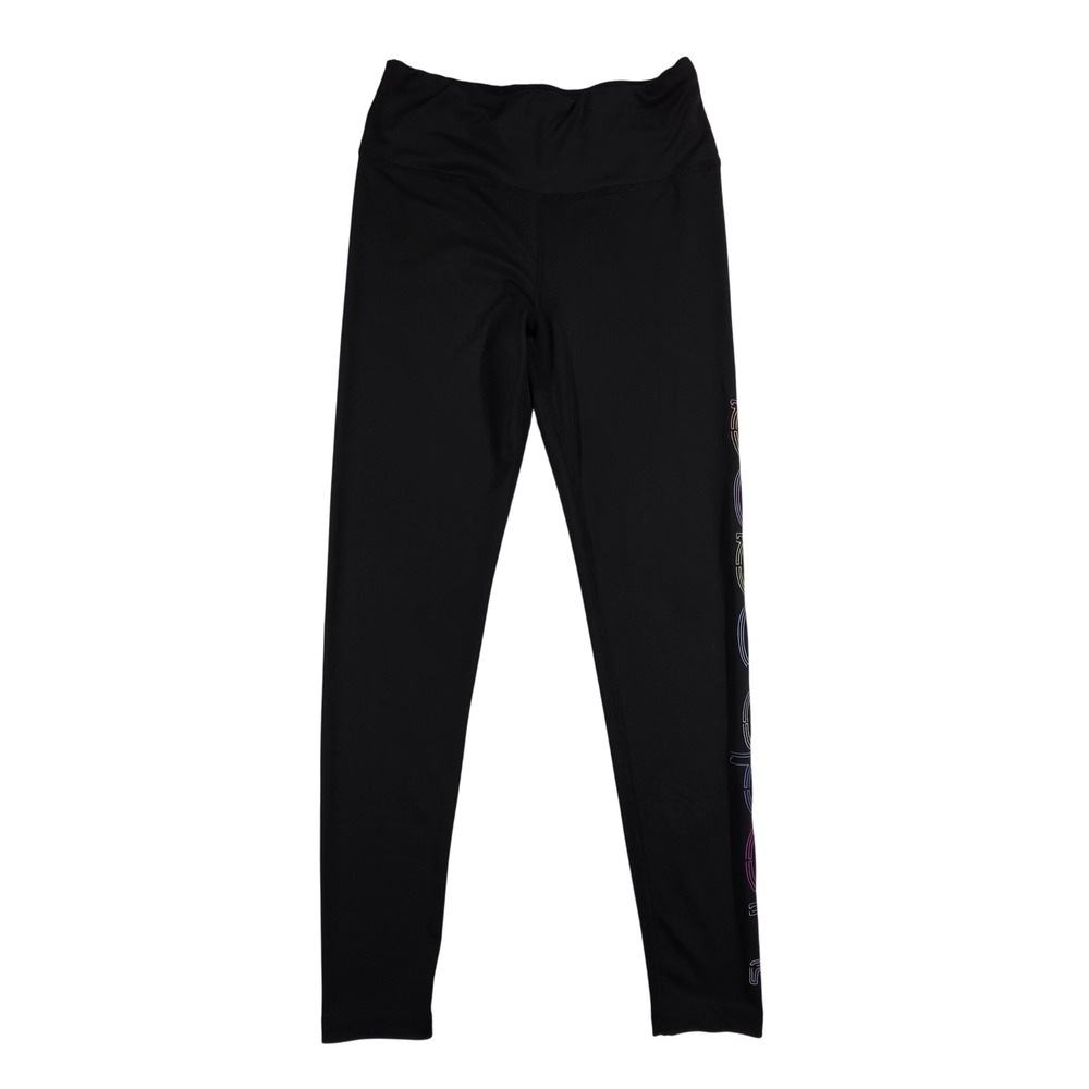 Bebe Sport Womens Black Rainbow Logo High Rise Activewear Leggings Medium